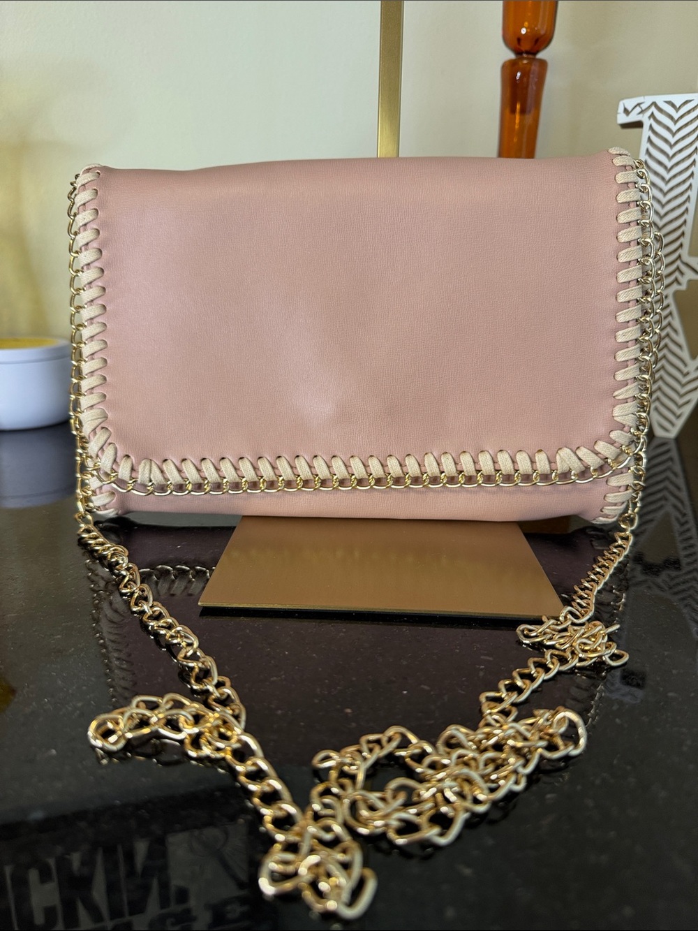 Urban Expressions Blush Pink Chain-Trim Crossbody Bag